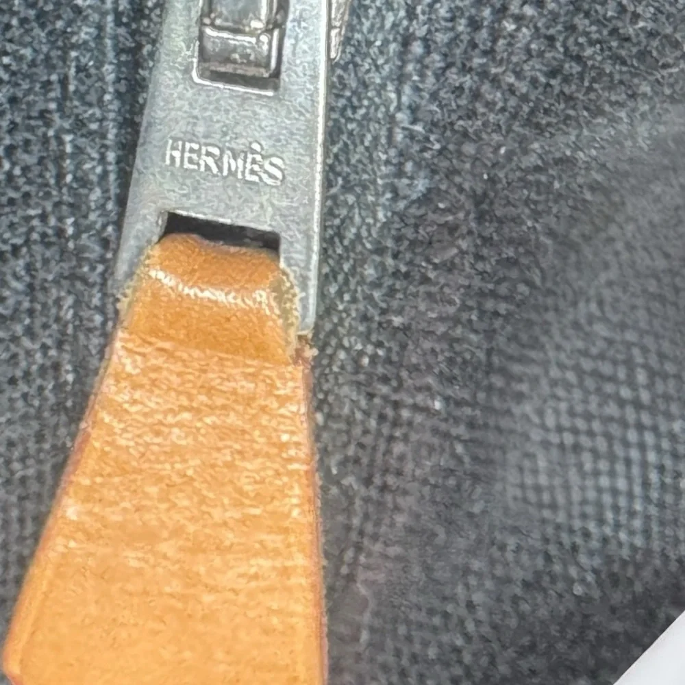 Hermes Black Canvas Tote with Gray Straps